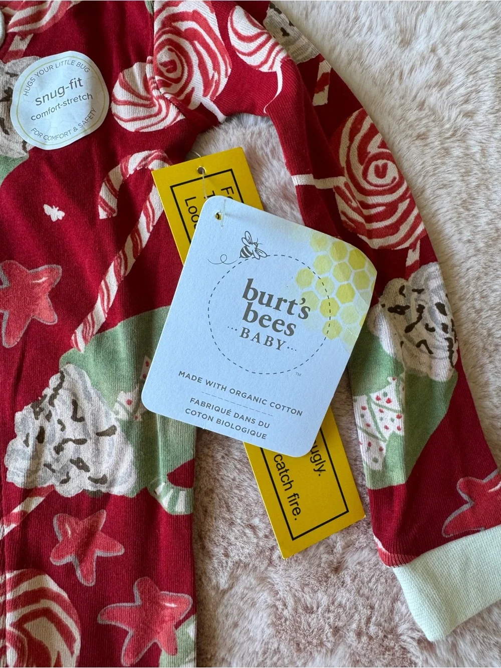 NWT Burt’s Bees Baby Holiday Festive Zipper Footie Sleeper Pajamas Size 18 month